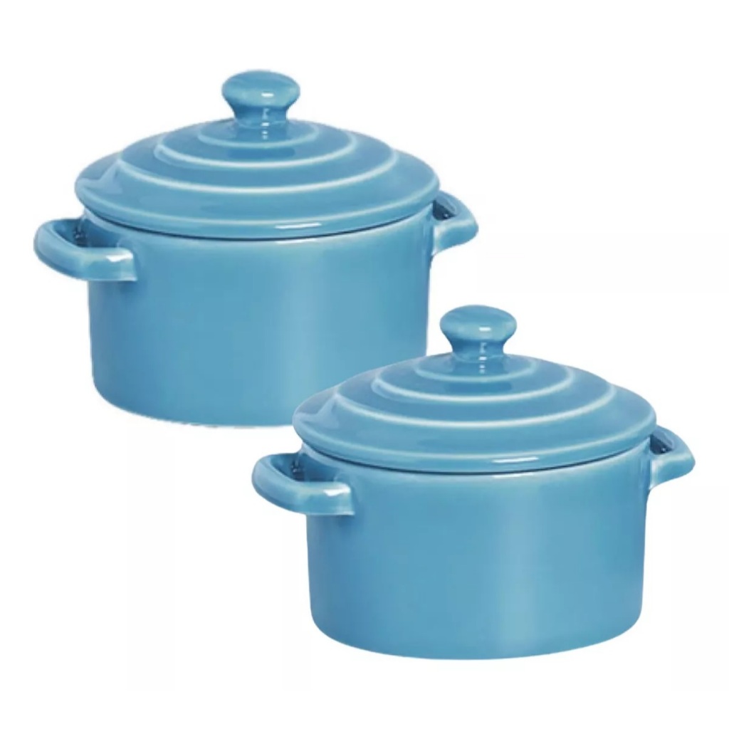 Kit 2 Mini Caçarola Cerâmica Azul Esmaltada 250ml Moderna Panelinha Para Festa Buffet Servir em Oferta na Shopee