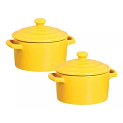 Kit 2 Mini Caçarola Cerâmica Amarela Esmaltada 250ml Moderna Panelinha Para Festa Buffet Servir