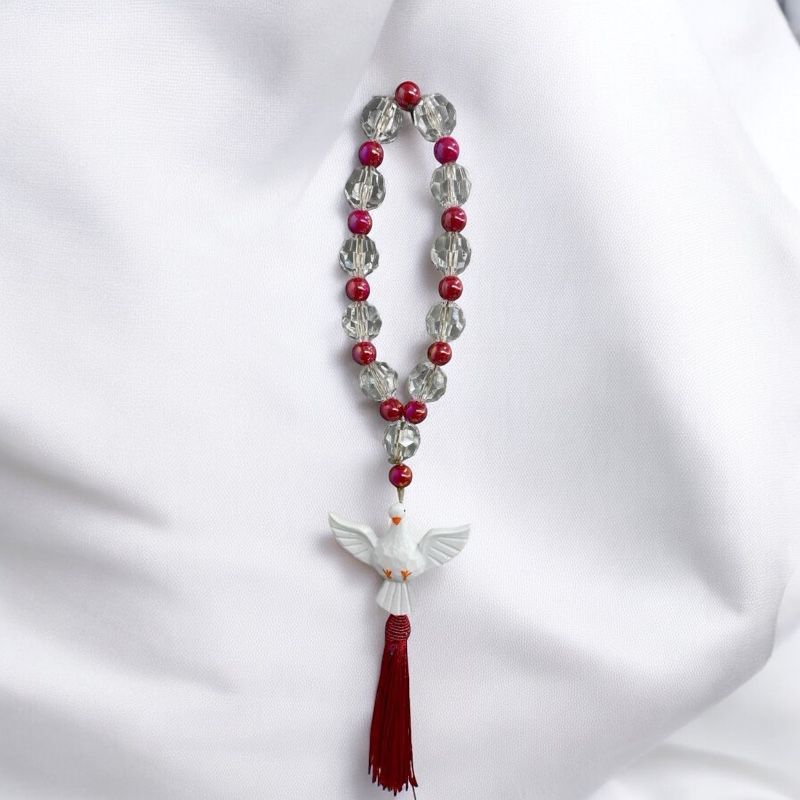 Dezena Decorativa Divino Espírito Santo Acrílico com Vermelho Para Porta e Mesa e Parede 35 cm