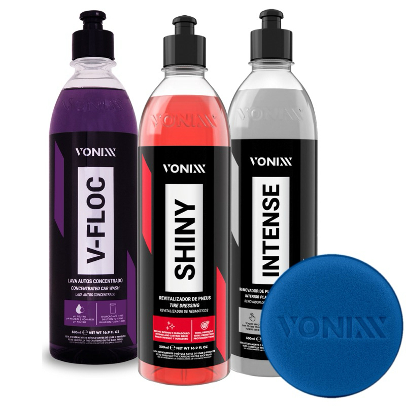 Kit Shiny Pneu Pretinho Intense Revitalizador De Plasticos Shampoo V-floc