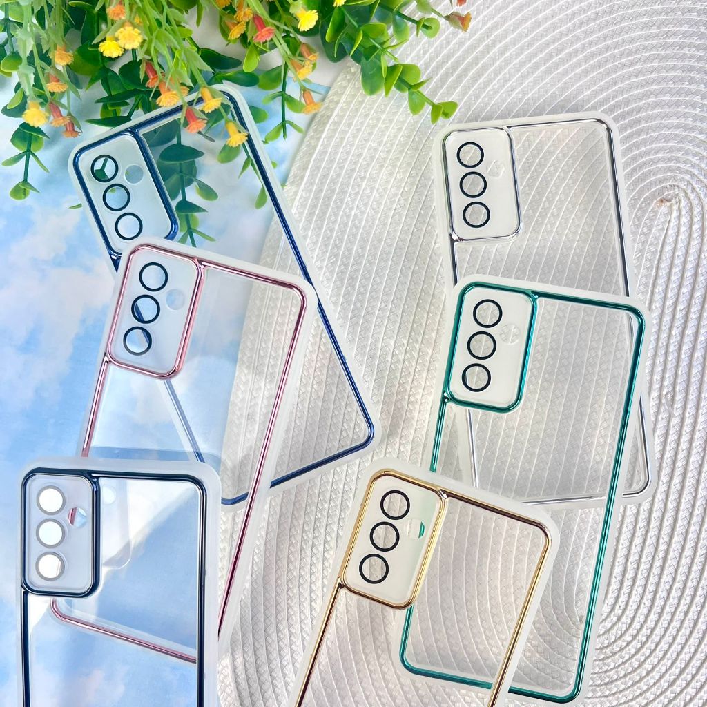 Capa Transparente Com Borda Colorida Metalizada Para Samsung M23 5G / M13 4G / Proteção de Câmera / CF47 em Oferta na Shopee