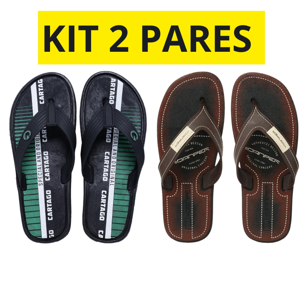 Kit 2 Chinelo Sandalia Masculino Borracha Antiderrapante Leve Resistente Confortavel em Oferta na Shopee