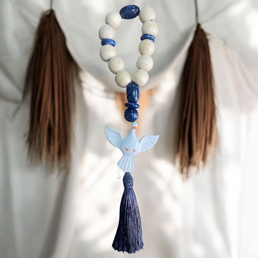 Dezena Decorativa Divino Espírito Santo Azul Marinho com Madeira Para Porta e Mesa e Parede 35 cm
