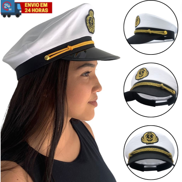 Chapéu Quepe Marinheiro Capitão ou Policial Bordado Para Carnaval Cosplay em Oferta na Shopee
