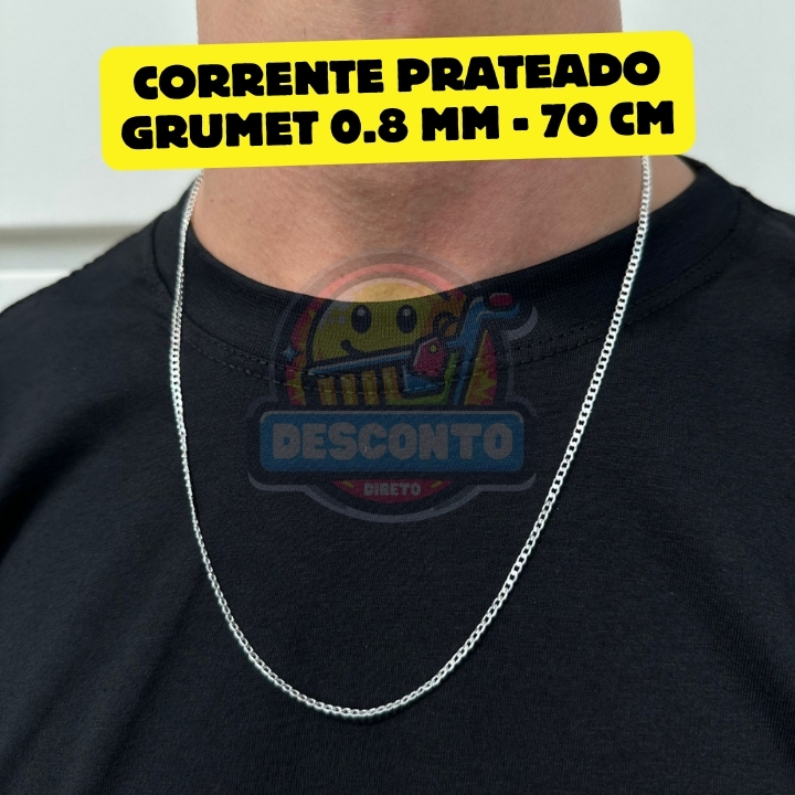 Corrente Masculina Grumet Prata 925 - 70 cm Fina Escama de Peixe 2 mm