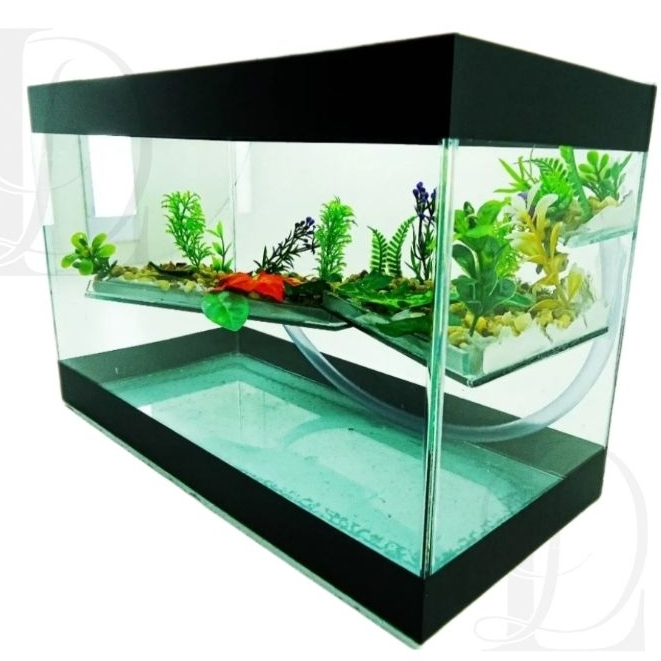 Terrário 30x16x19cm decorado aquário n3 para tartarugas jabuti répteis rampa plataforma decoração fixa