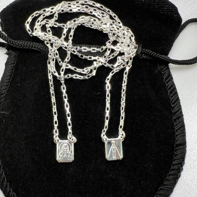 Corrente Escapulário Cartie Masculino Nossa Senhora Aparecida Plaquinha Jesus Banhado prata 925 a Ouro 18k