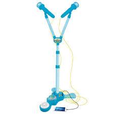 Microfone Infantil Brinquedo Pedestal com Luz Conecta MP3 Celular DM Toys Azul / Rosa