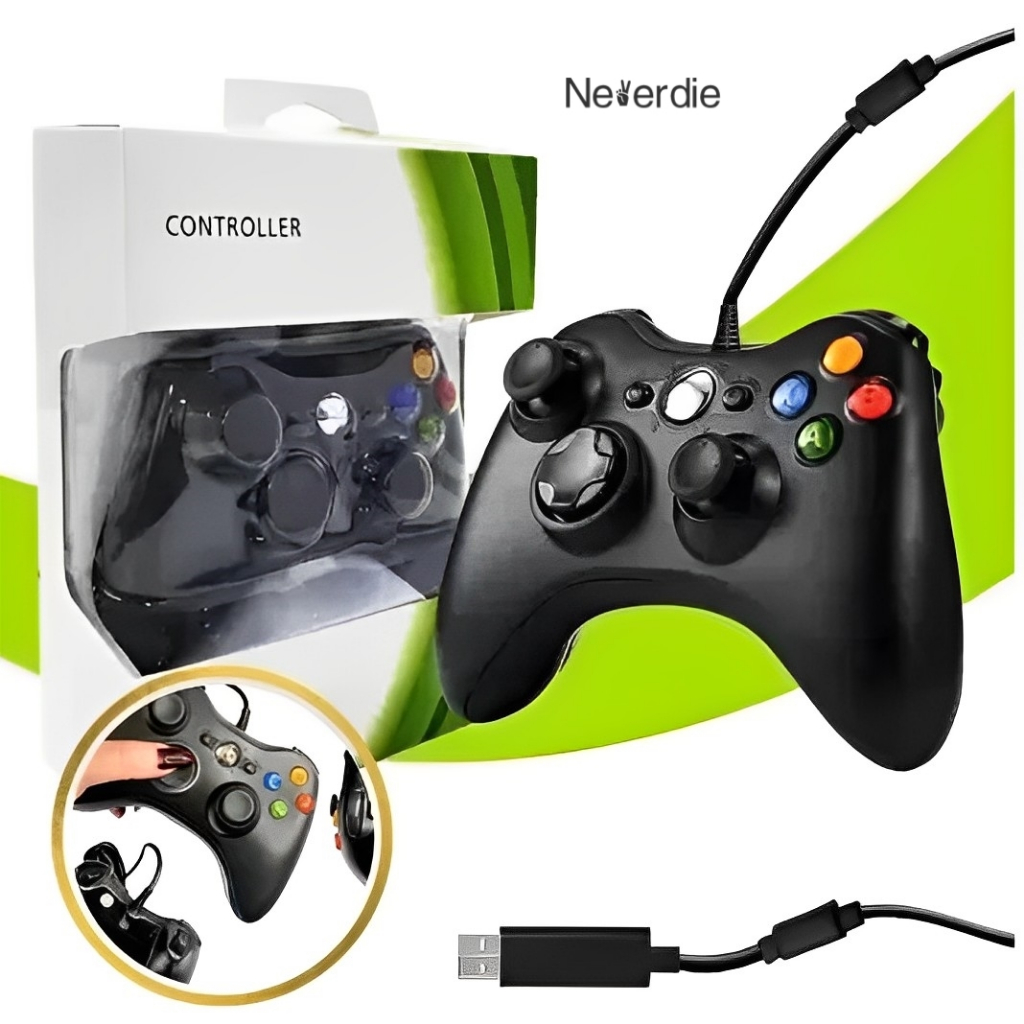 Controle De Xbox 360 Com Fio Para Video Game e PC/ Fat E Pc Joystick Jogo