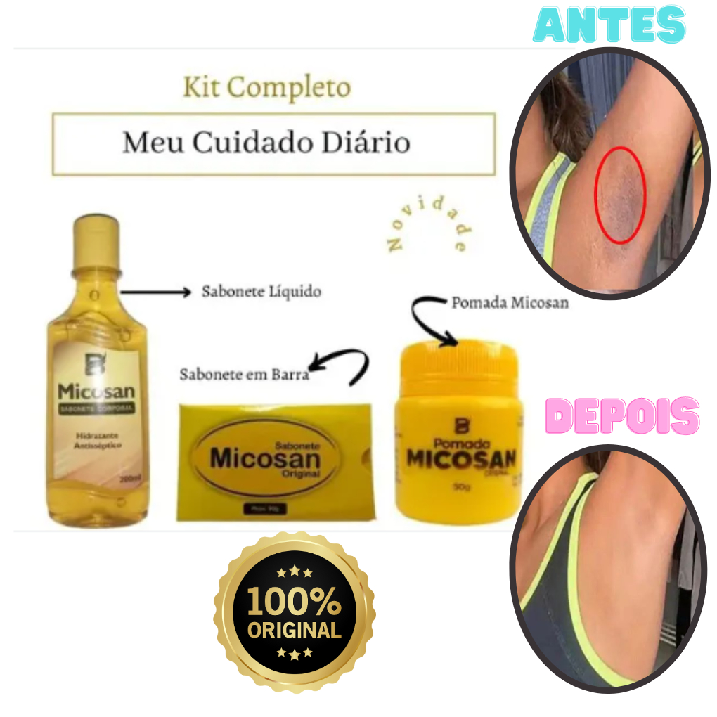 Kit (Com 3 Itens) POMADA Micosan + Sabonete em BARRA + Sabonete liquido Micosan Original - Clareador de Manchas Promoção