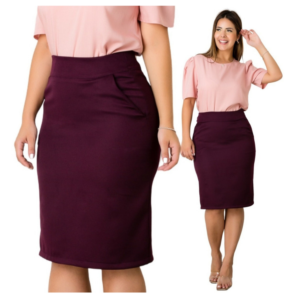 Saia Secretária Executiva Moderna Alfaiataria  Bolso Atacado em Oferta na Shopee