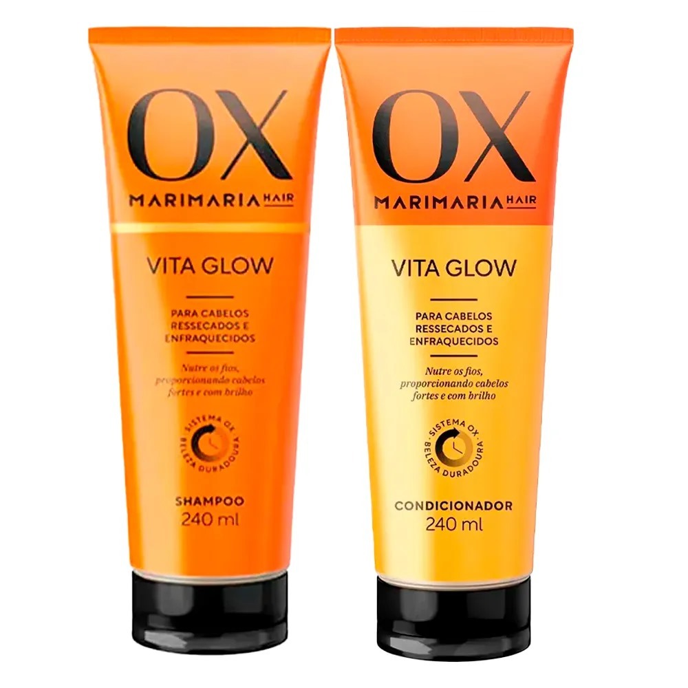 Kit Shampoo e condicionador combinação blend de óleos ricos em vitaminas* A, C, D, E, complexo B, ômega 3 e 6_Ox Mari Ma