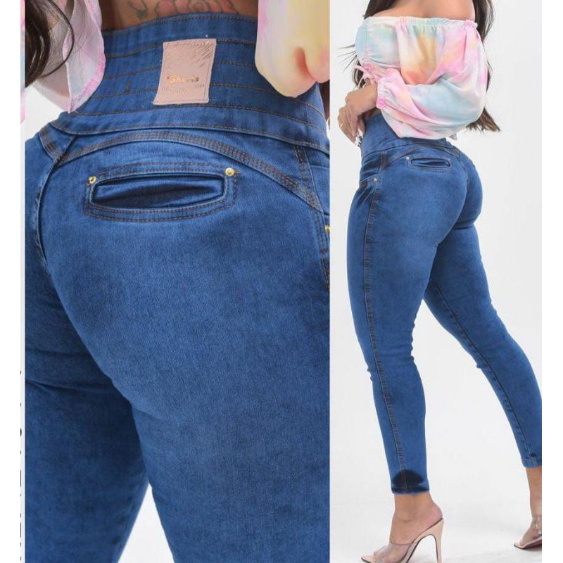 Calça Jeans Feminina Com Elástico No Cós Empina Bumbum Modeladora em Oferta na Shopee