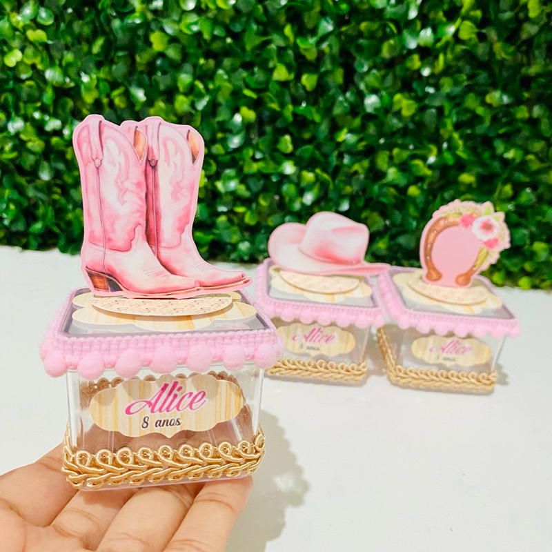 Kit 10 Caixas Acrílica 5x5 Boiadeira Lembrancinha Personalizada Luxo | Festa Infantil