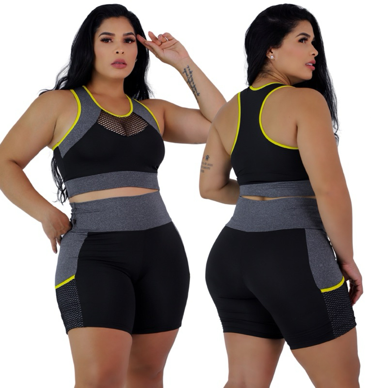 Conjunto Academia Feminino 34 ao 44 Top + Short Ciclista Fitness Suplex Premium