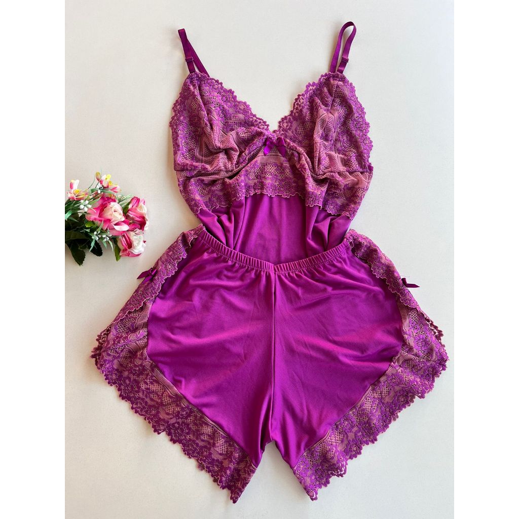 Short Doll Feminino em Renda Bicolor Linha Luxo / Pijama / Baby Doll Confortável Ref: Diandra em Oferta na Shopee