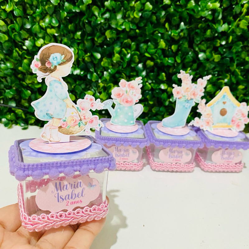 Kit 10 Caixas Acrílica 5x5 Jardim Encantado Lembrancinha Personalizada Luxo | Festa Infantil