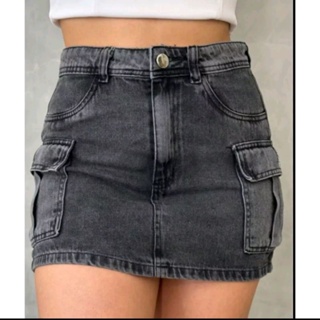 Saia Cargo Grafite Marmorizado Jeans em Oferta na Shopee