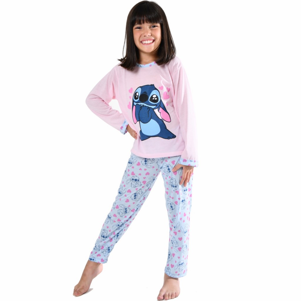 Pijama Infantil Menina Estampado Longo de Frio Roupa de Dormir Feminino Inverno
