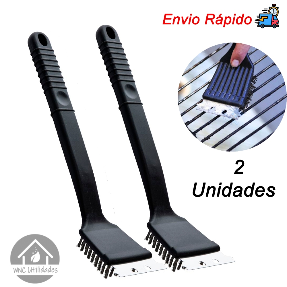 KIT 2 Escova Para Grelha Cerdas de Aço Limpa Grelha de Churrasqueira Com Raspador Multiuso Universal