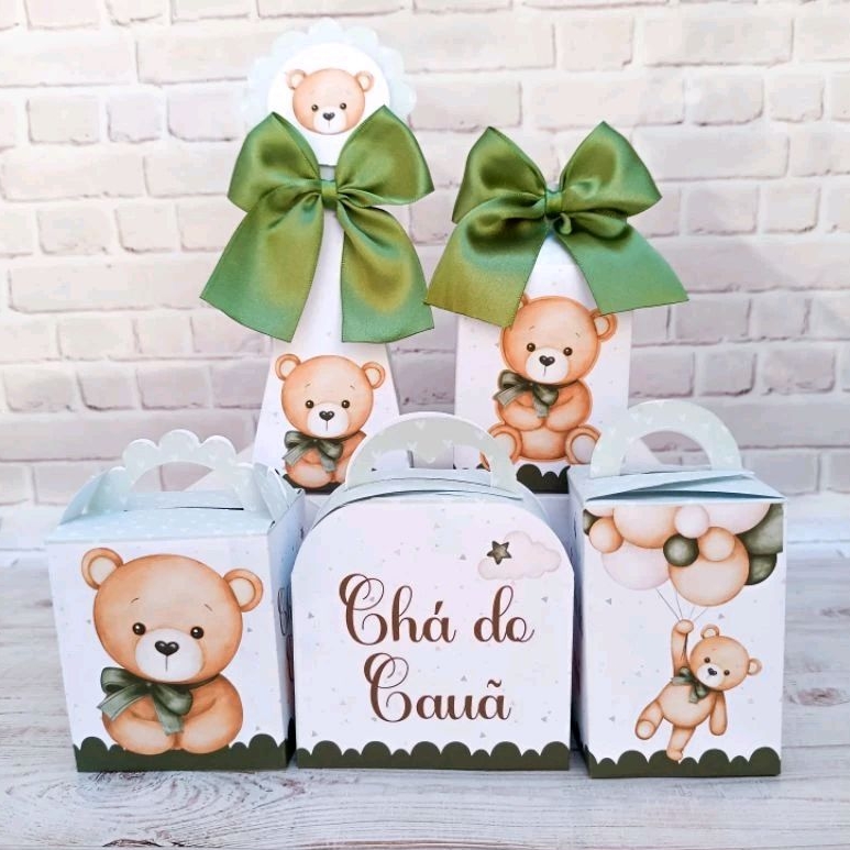 Kit Chá Revelação Ursinho Verde- Lembrancinhas - Chá de Bebê Pegue e Monte