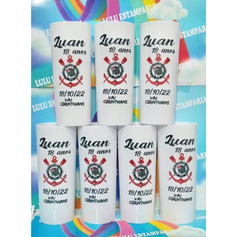 Copos long drink Personalizado Corinthians para Lembrancinha de Festa de Aniversário - Timão - Vai Corinthians.