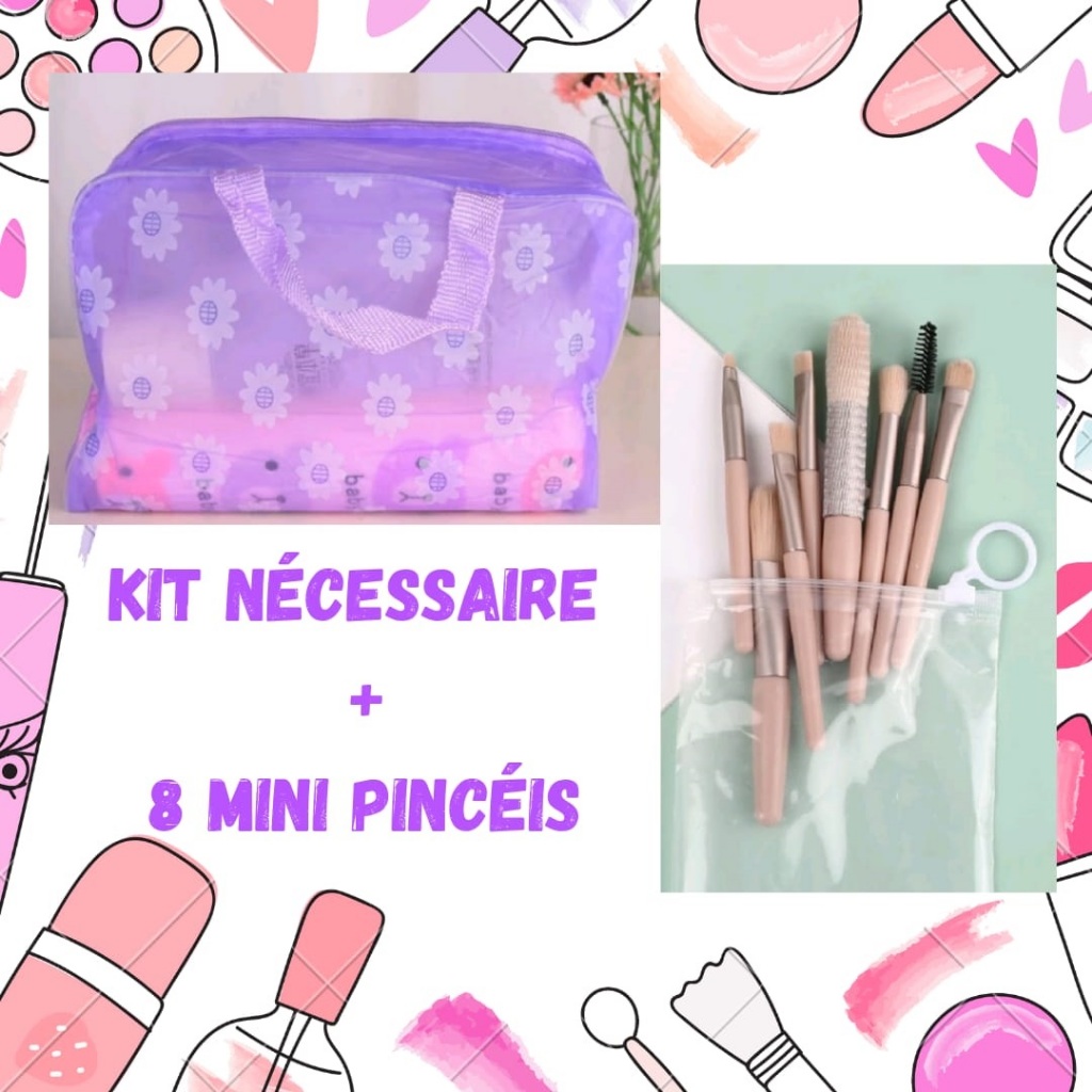 Nécessaire Feminina Maquiagem Floral Nécessaire Feminina Viagem Incluso 8 Mini Pincéis Maquiagem Kit Prático