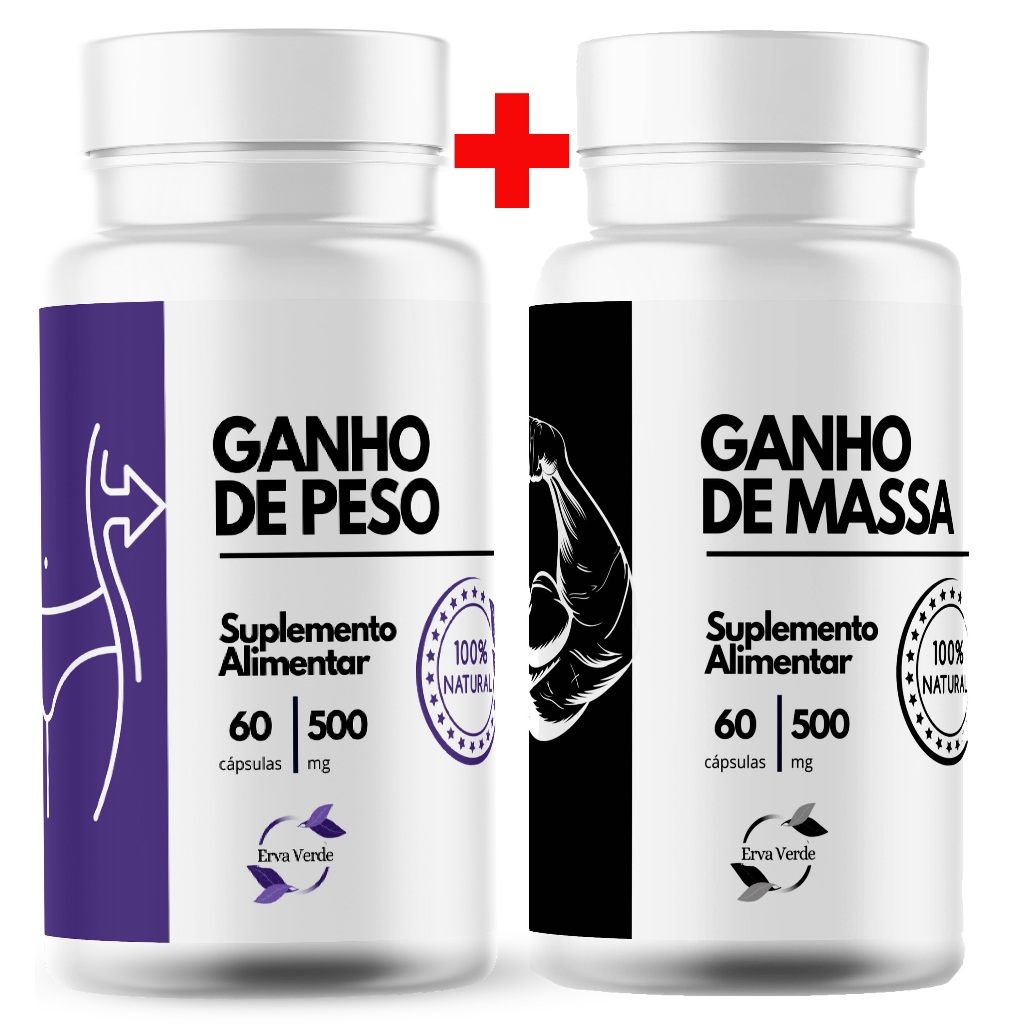 SUPER GANHO DE MASSA+GANHO DE PESO  2 FRASCOS 60 CÁPSULAS GELATINOSAS 120 caps