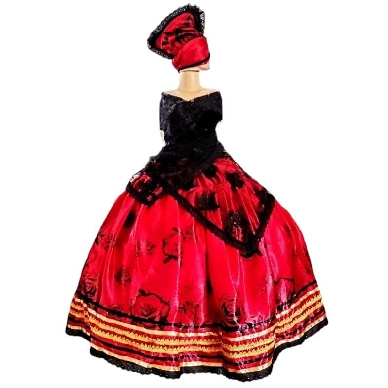 Vestido Pombogira Vermelho com flores preto - Maria Padilha e Maria Mulambo