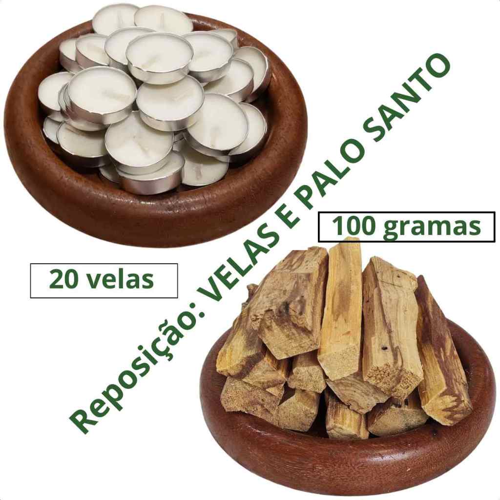 Reposição 20 Velas 100 Gramas Palo Santo Suporte Incensário