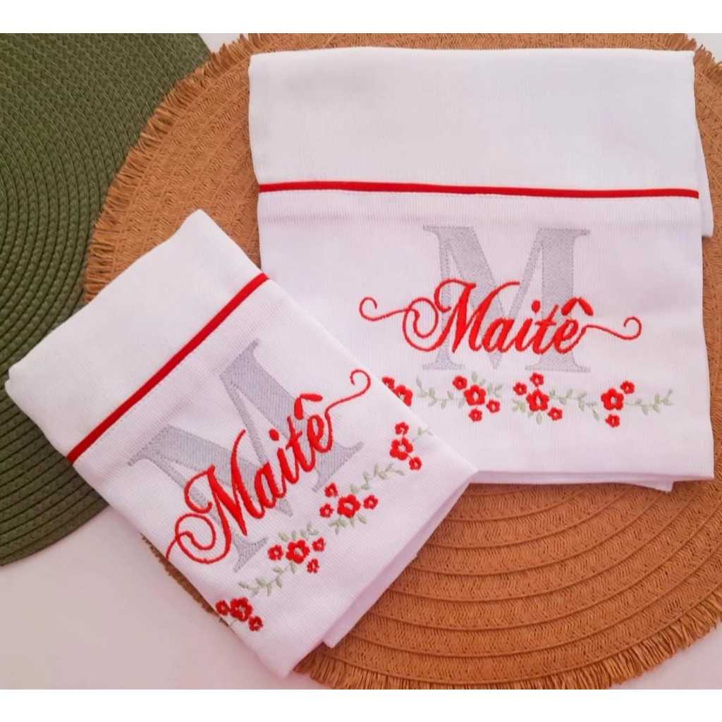 Kit Fralda De Boca Pano Bordada 2 peças com nome do bebê Babita Bolsa Mala Maternidade