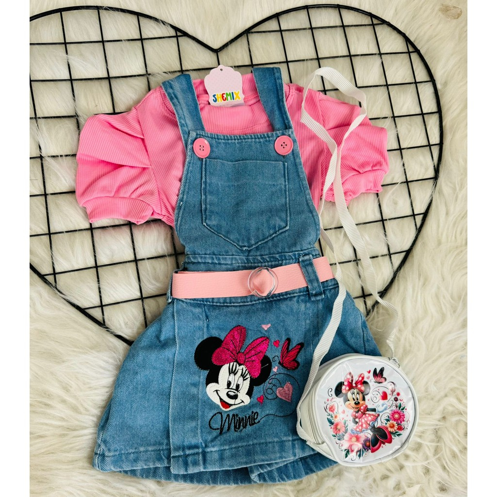 Conjunto infantil menina blogueirinha 4 peças jardineira Jeans em Oferta na Shopee