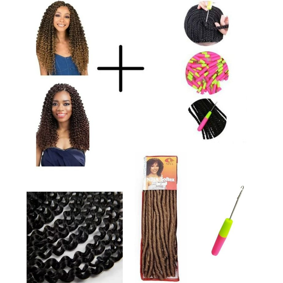 Kit 5  Pacotes Cabelo Nina Softex Original Dread Crochet Braids + Agulha para Tranças--CHEREY