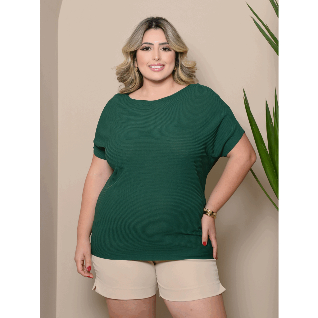 Blusa Plus Feminina Canelado Modal Fresco Liso 3RD SD1127