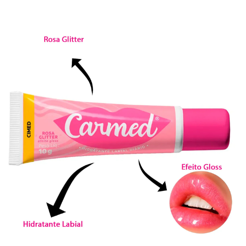 Hidratante brilho Labial Carmed BFF Rosa Glitter Efeito Gloss 10G Oi Thurma