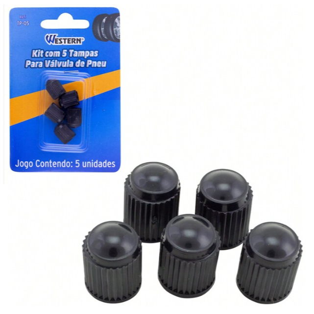 Kit com 5 Tampas Universal Pretas para Bico de Válvula de Pneu de Carro Moto ou Bike - Western TP05 em Oferta na Shopee