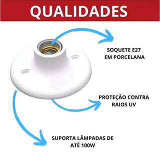 Plafonier Plafon Redondo Lampada Teto E27 Soquete Bocal Sobrepor Bivolt 100w Plastico Porcelana em Oferta na Shopee
