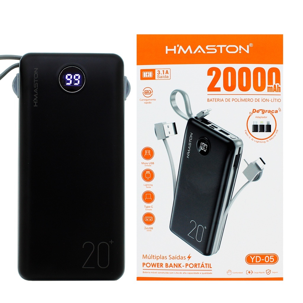 Carregador Portátil Power Bank 20000mah 100% Original Hmaston E A Gold