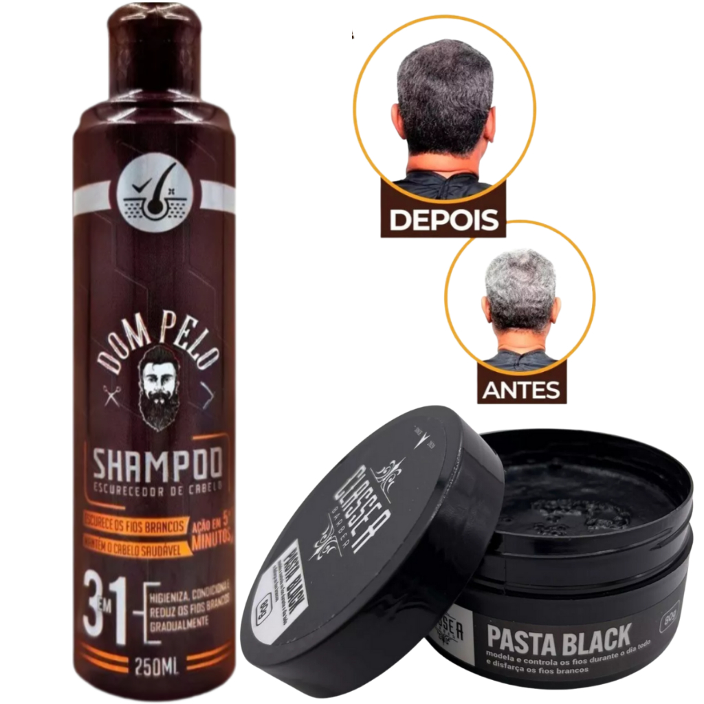 Kit Pomada Black + Shampoo Escurecedor Para Cabelo E Barba