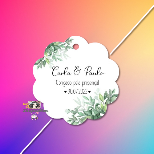 400 Tags Personalizadas Formato Flor tamanho 4x4cm Lembrancinha Casamento Noivado e Chá de Cozinha