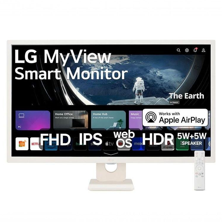 Monitor LG Myview Smart Tela IPS 32'' Fhd Webos Screen Share HDR10 Thinq Air Play 2 Bluetooth USB HDMI 32SR50F-W