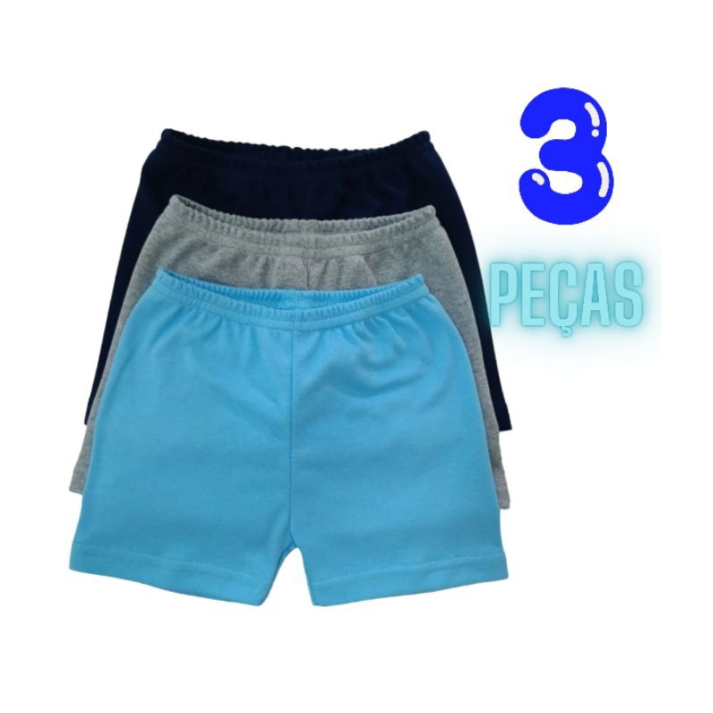 kit 3 Shorts De Malha Suedine  P M G 1 2 3 4 6 Menino  Menina. em Oferta na Shopee