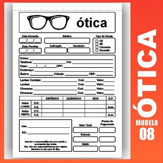 Talão de Pedido Ótica, Receituário, Optometria - 100 Folhas - (Personalizado) em Oferta na Shopee
