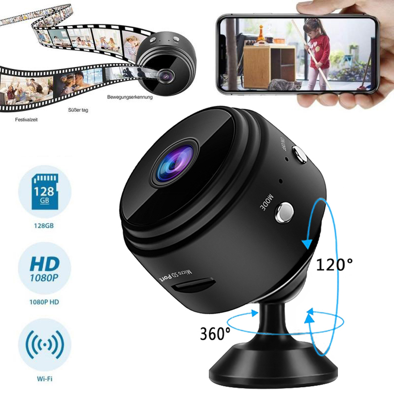 Câmera Espiã Mini HD Wi-Fi com Visão Noturna, Sensor de Presença e Suporte Magnético