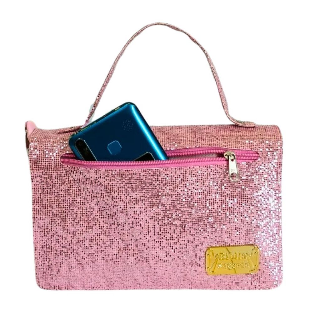 Capa com Alça para Bíblia com Zíper e Bolso Externo Porta Celular com Glitter Brilho | Média