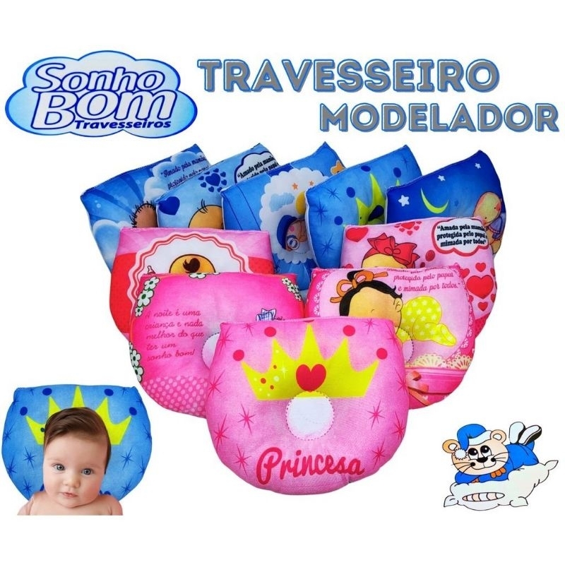 🏆 Travesseiro Modelador Anatômico Bebê 22x18 cm – Suporte para Cabeça e Coluna | Estampas Sortidas