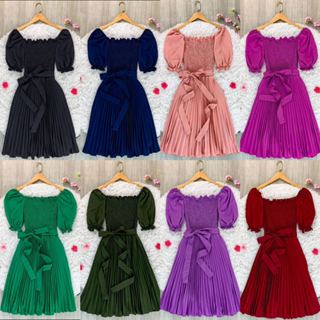 Vestido Plissada Elastex Com Cinto-0180 em Oferta na Shopee