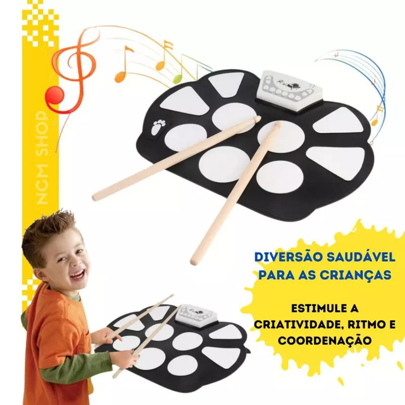 Bateria Musical Eletrônica Portátil de Silicone Dobrável Roll Up — foto 4