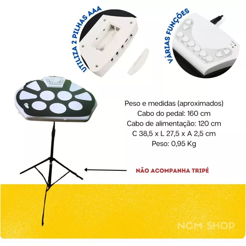 Bateria Musical Eletrônica Portátil de Silicone Dobrável Roll Up — foto 6