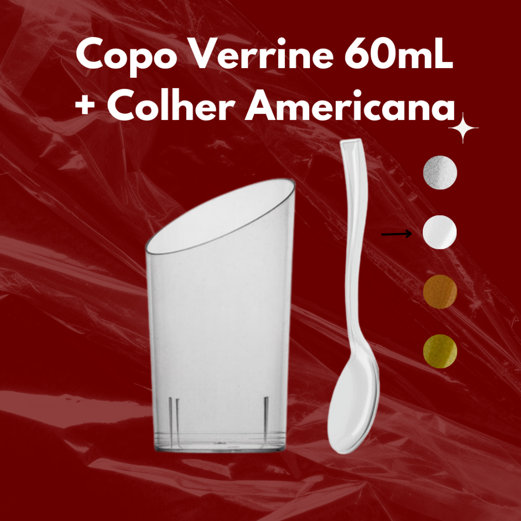 Copo 60ml Verrine + Colher Americana 20/40/60/80 Unidades Plastilânia em Oferta na Shopee